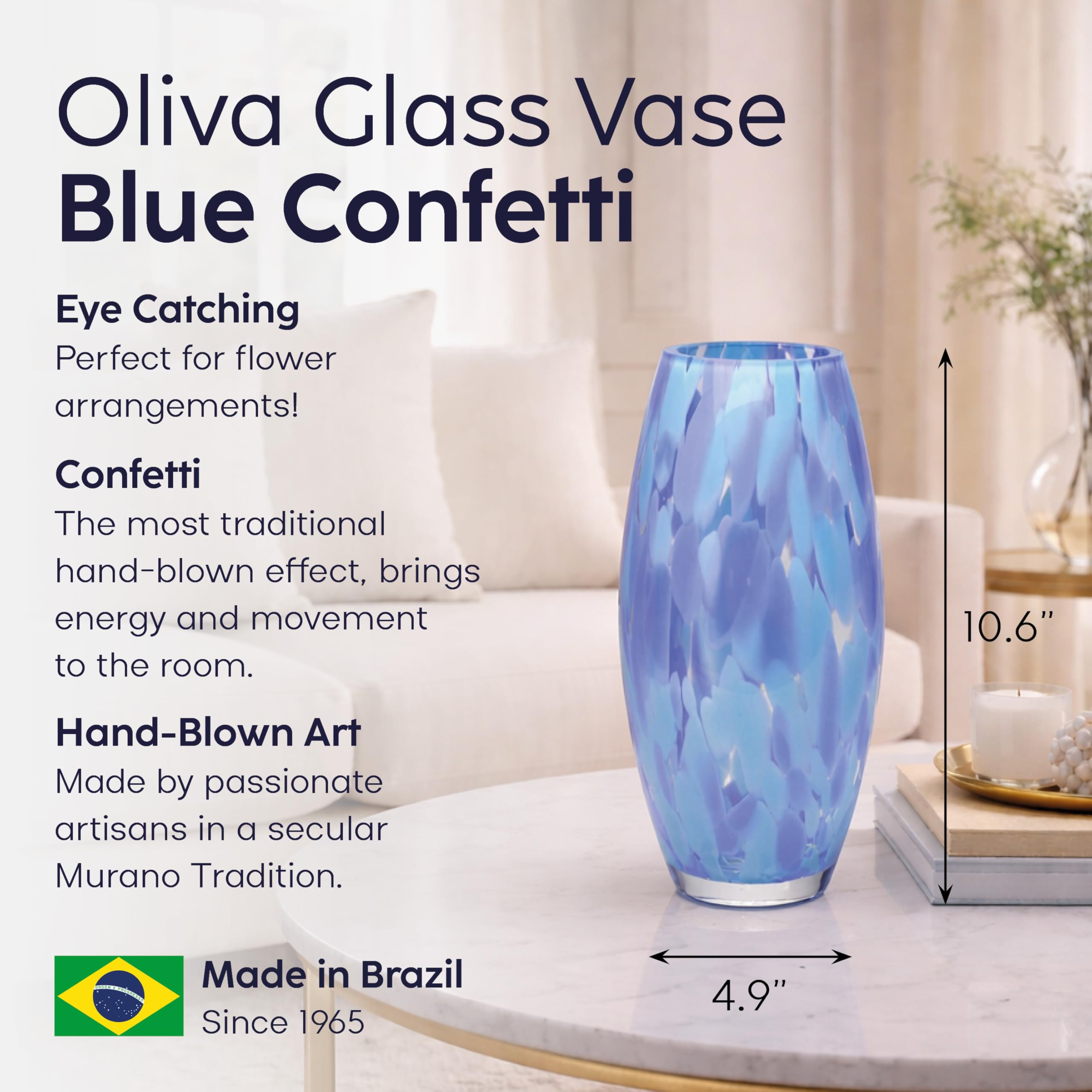 Cá d'Oro Oliva Glass Vase 花瓶 ムラーノガラス Ca D Oro Glass Vase Blue Confetti Hand Blown Murano-Style Art