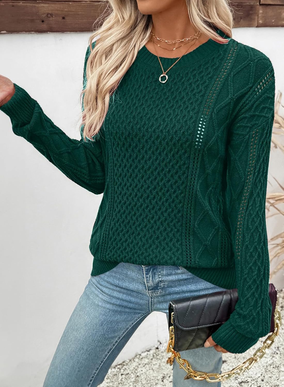 EVALESS Sweaters for Women Cable Knit Crewneck Pullover Sweater Tops Fall Winter Women's Clothing 2025 - Image 3