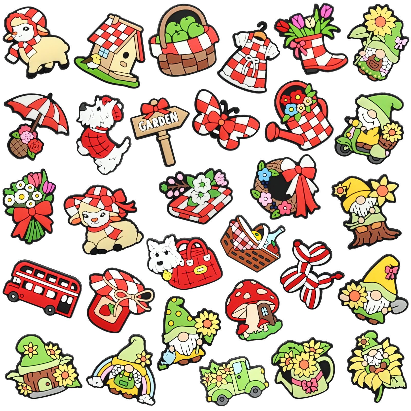 Cute Backpacks Pins Bulk,30 Piece Cute Spring Picnic Lapel Pins DIY Cool Aesthetic Camping Brooch Red Pin Badges Set Anime Green Gnome Button Pin for Backpacks Girl Cloths Hats Decor Accessories gift