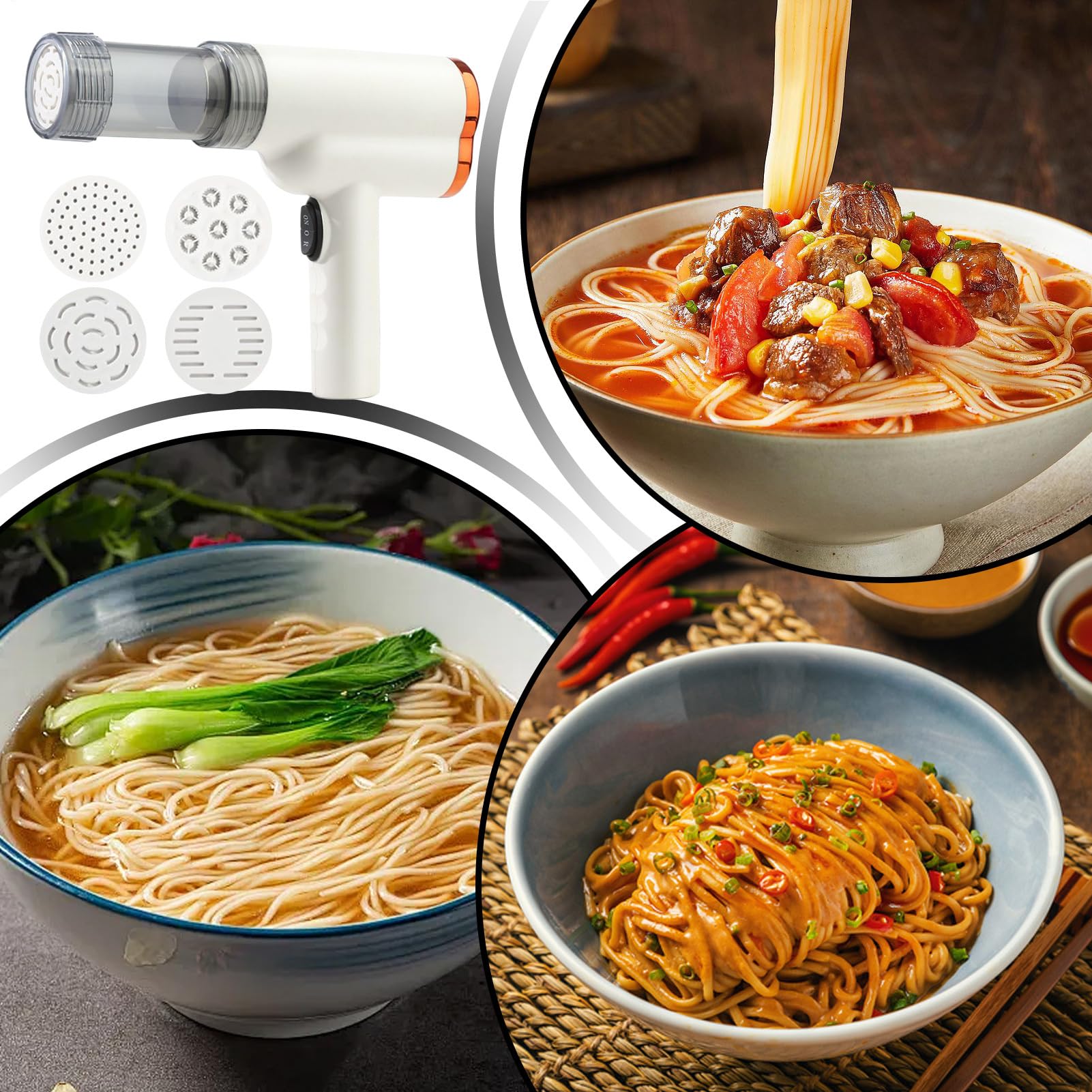 Maker Idiyappam Indian - Maker di pasta elettrica | Porta di noodle portatile | Maker di pasta automatico portatile Maker di pasta elettrica con strumento accessorio a 5 tipi per pizza da cucina casa