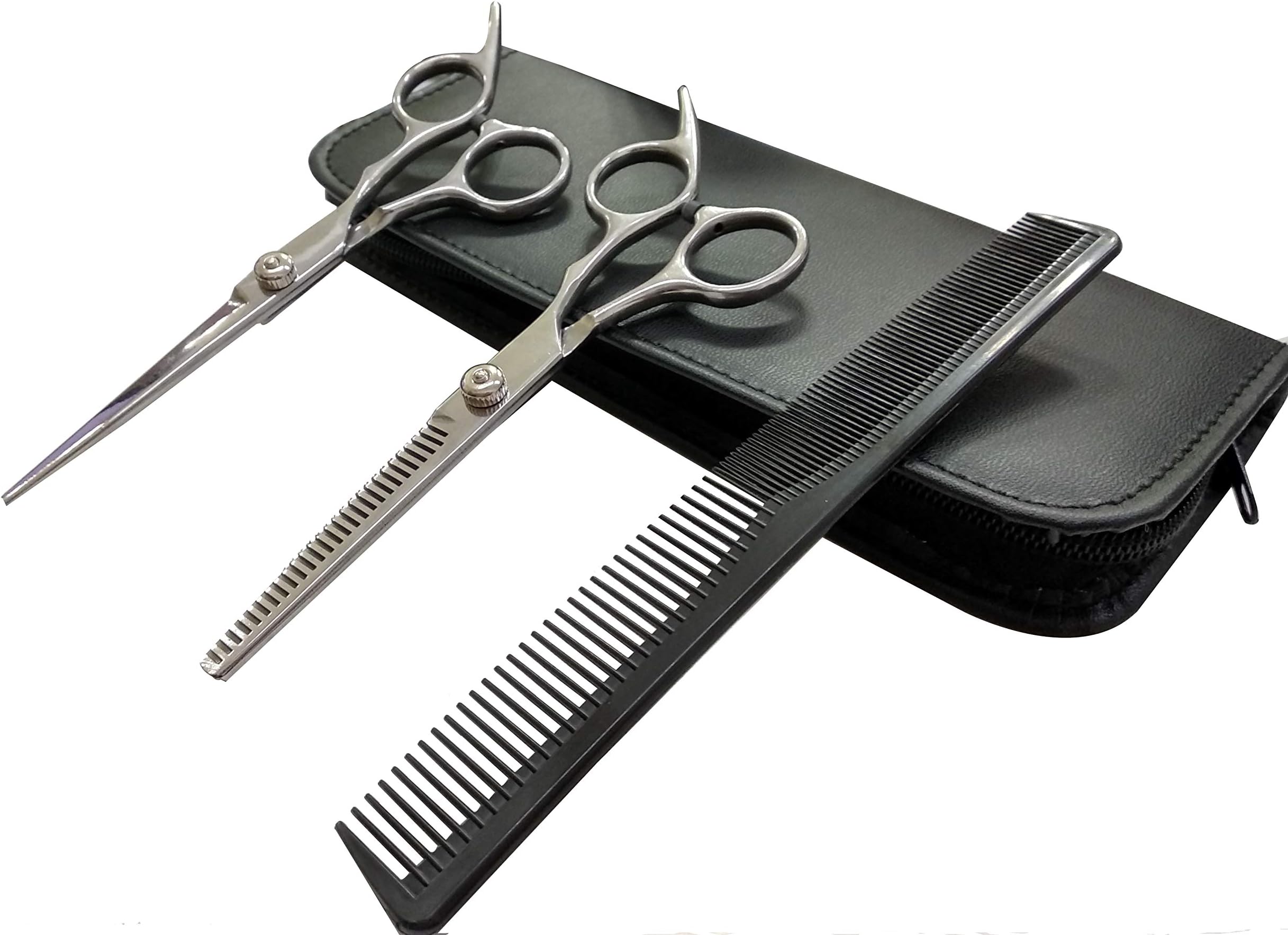 NALATI 17cm Professional Hairdressing Scissors Set Hair Cutting & Thinning Scissors 1 Tooth Scissor+1Flat Sissor+1 Comb+1 Leather Case
