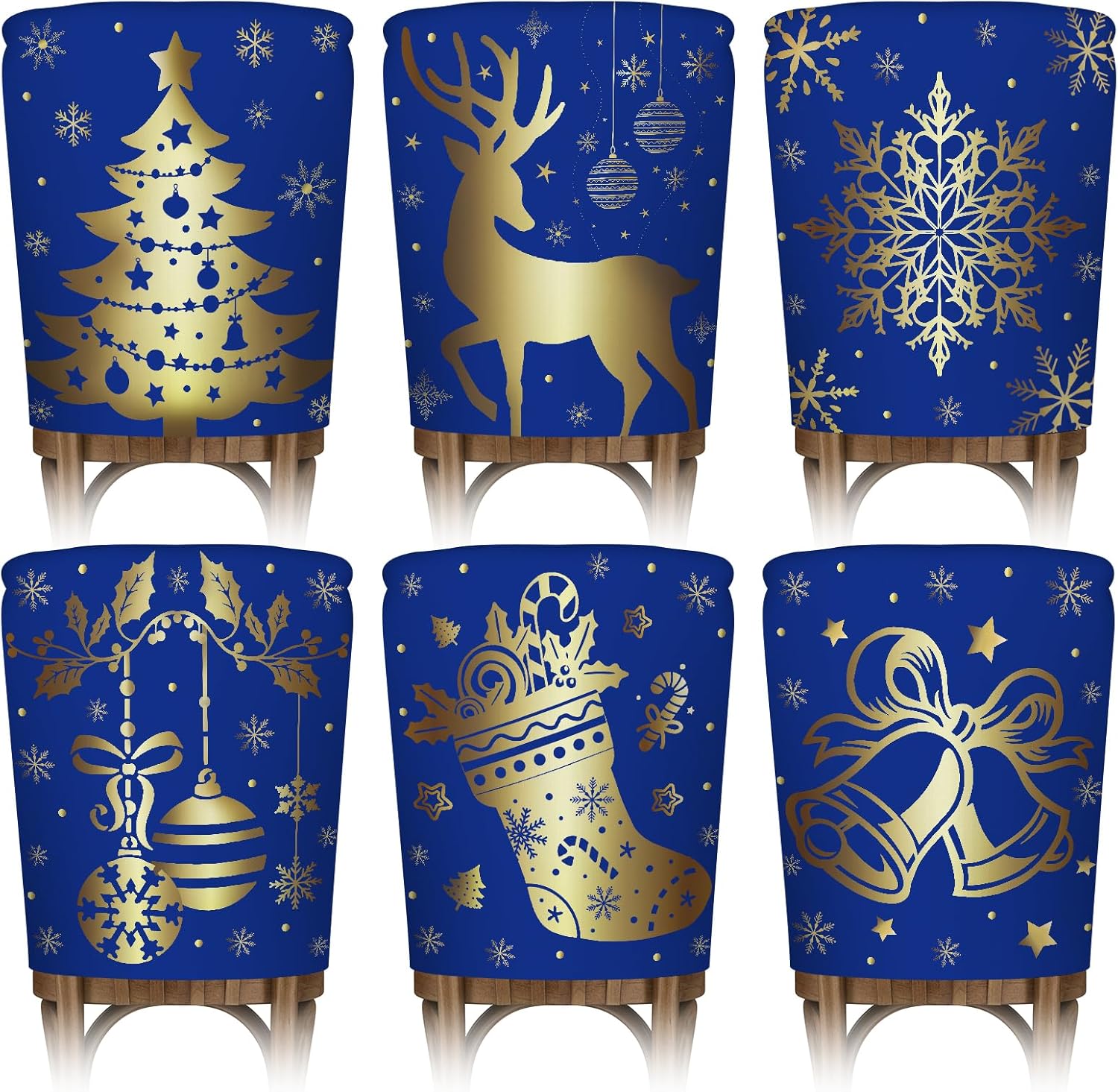 Christmas Chair Covers Set of 6 for Dining Room, Xmas Blue