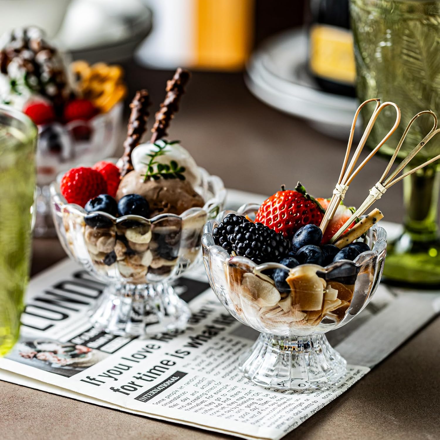 5oz Iced Cream Dessert Bowl, Vintage Footed Tulip Glass Dessert Cups, Cute Glass ware with Heavy Base, Drinking Cup for Sundae, Fruit, Ice Cream, Snack, Condiment, Holiday Party (18)