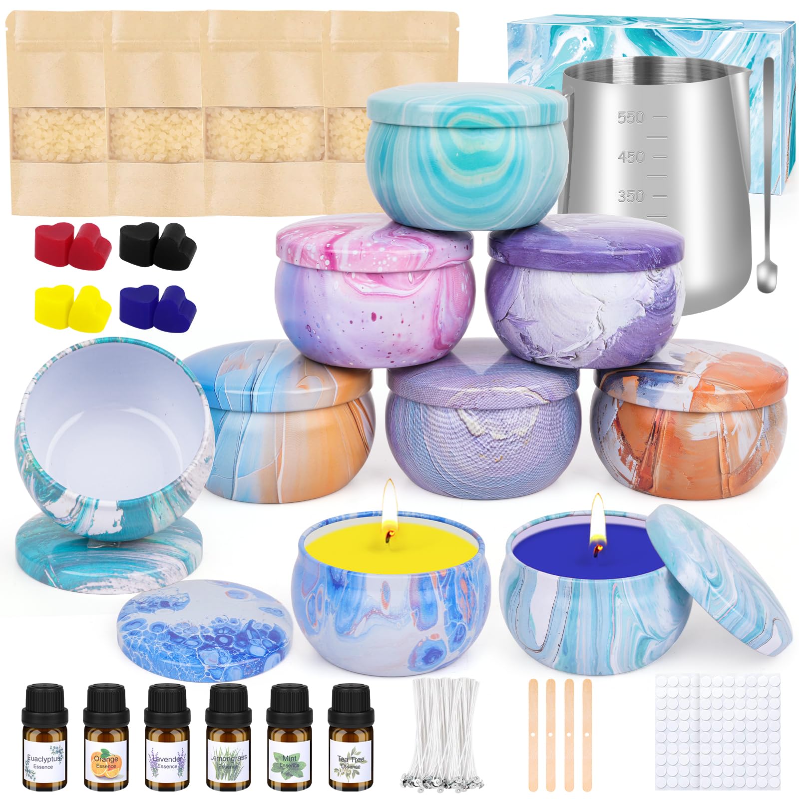 KERCAMKEL Kit para hacer velas, kit de velas DIY para adultos, kit de velas DIY adecuado para principiantes y avanzados, latas de cera de soja natural, juego completo para hacer velas