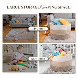 Maliton Extra Large Blanket Basket Living Room, 22 X 22 X 14 Woven Cotton Rope Laundry Basket Toy Baskets with Handle Storage Comforter Cushions Clothes Thread Laundry Hamper