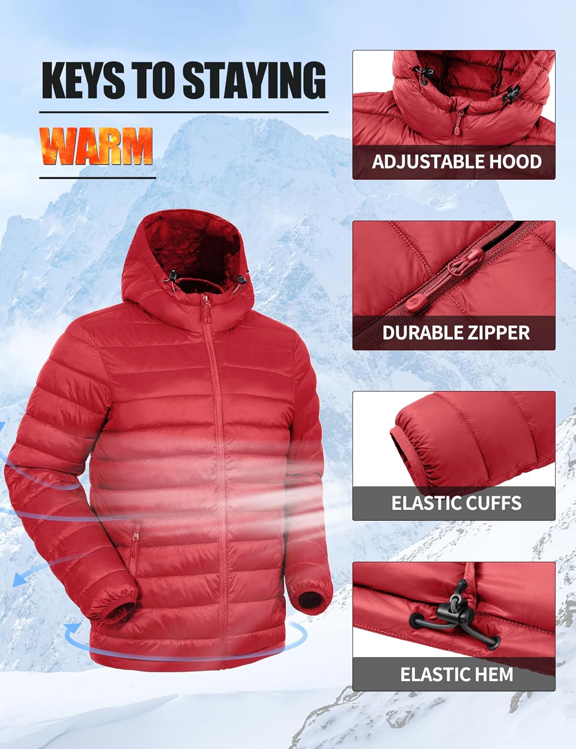 Pioneer Camp Mens Lightweight Packable Puffer Jacket Hooded Insulated Thermal Puffy Winter Jackets for Running Travel - Image 4