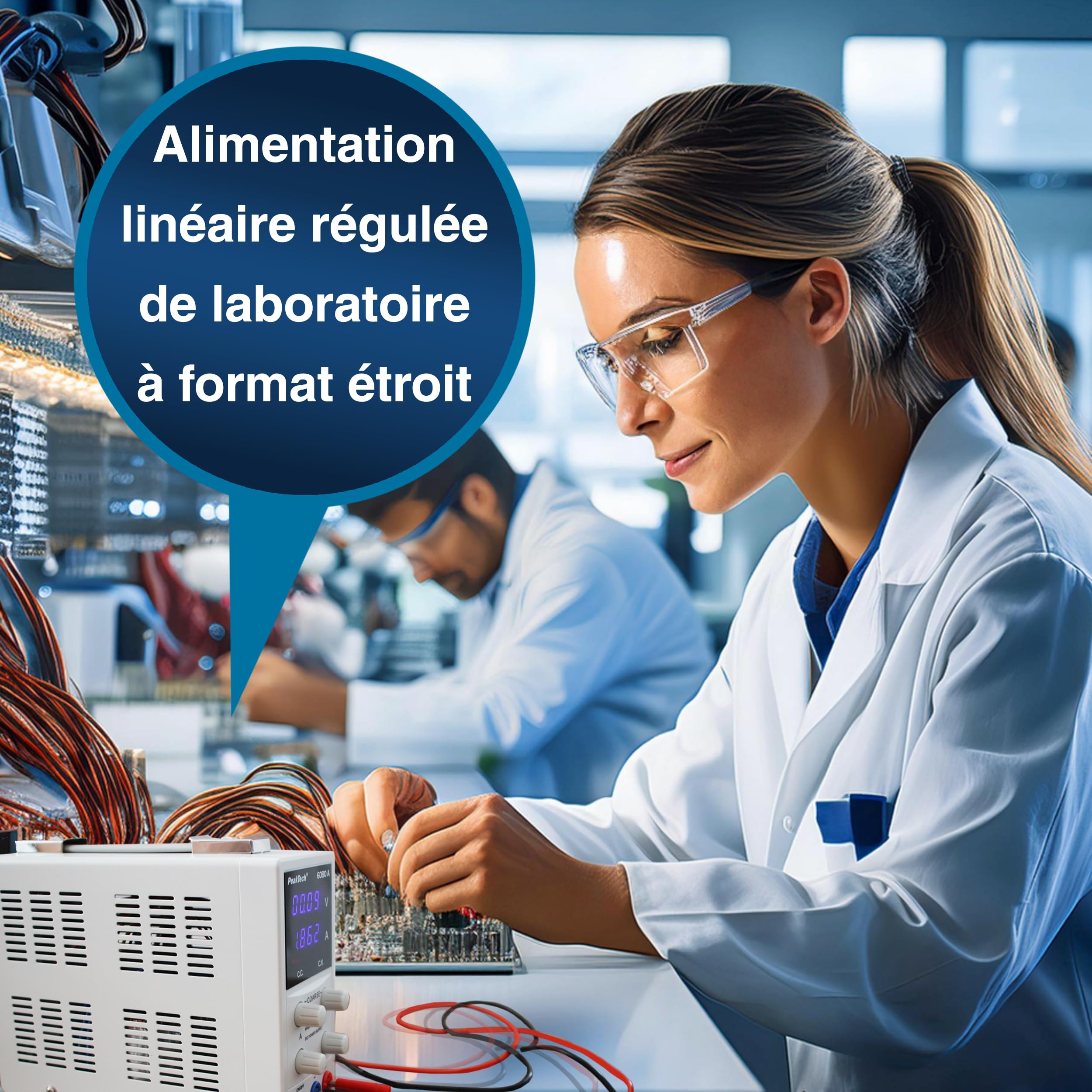PeakTech 6080 A – Alimentation de laboratoire 0 – 15V / 0 – 3A DC – Alimentation professionnelle haute résolution à régulation linéaire avec affichage LED bleu et protection contre les surtensions