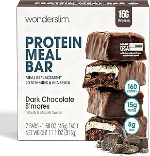 Meal Replacement Protein Bar, Dark Chocolate S'mores, 15g Protein, 20 Vitamins & Minerals (7ct)