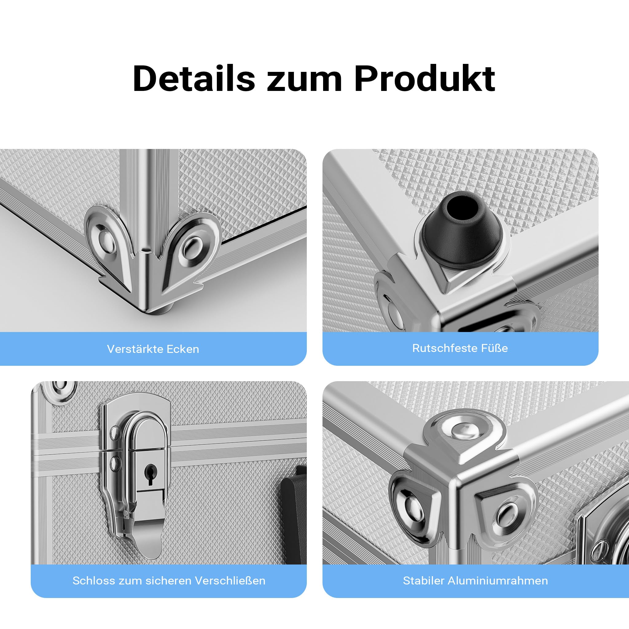 Wiltec Alu Universalkoffer 46x33x15,2 cm, Alubox abschließbar für Aufbewahrung und Transport von Werkzeug, Messgeräten usw., mit Griff und Tragegurt