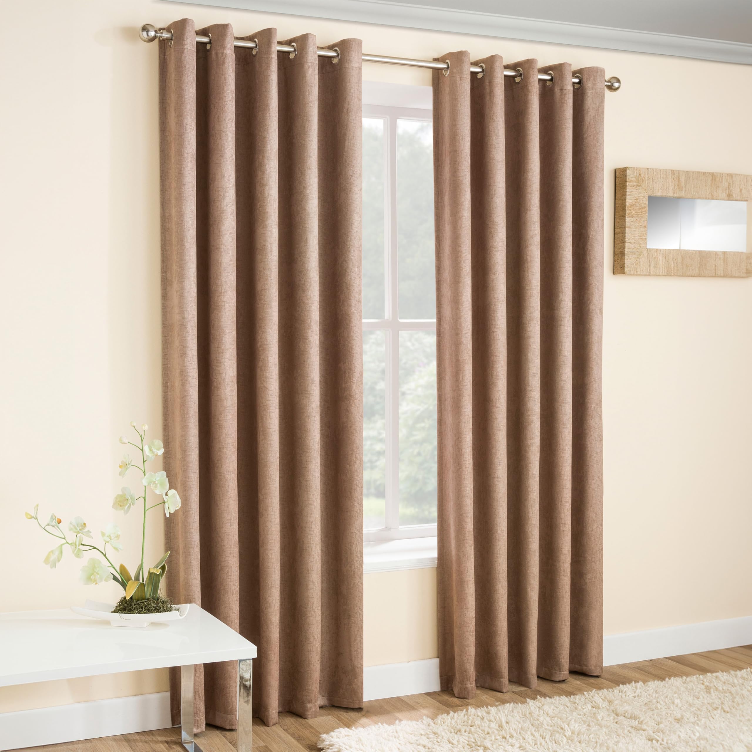 Enhanced Living Vogue Latte Natural 66 x 90 inch (168x229cm) Eyelet Thermal Noise Reducing Dim Out Curtains for Bedroom and Living Room