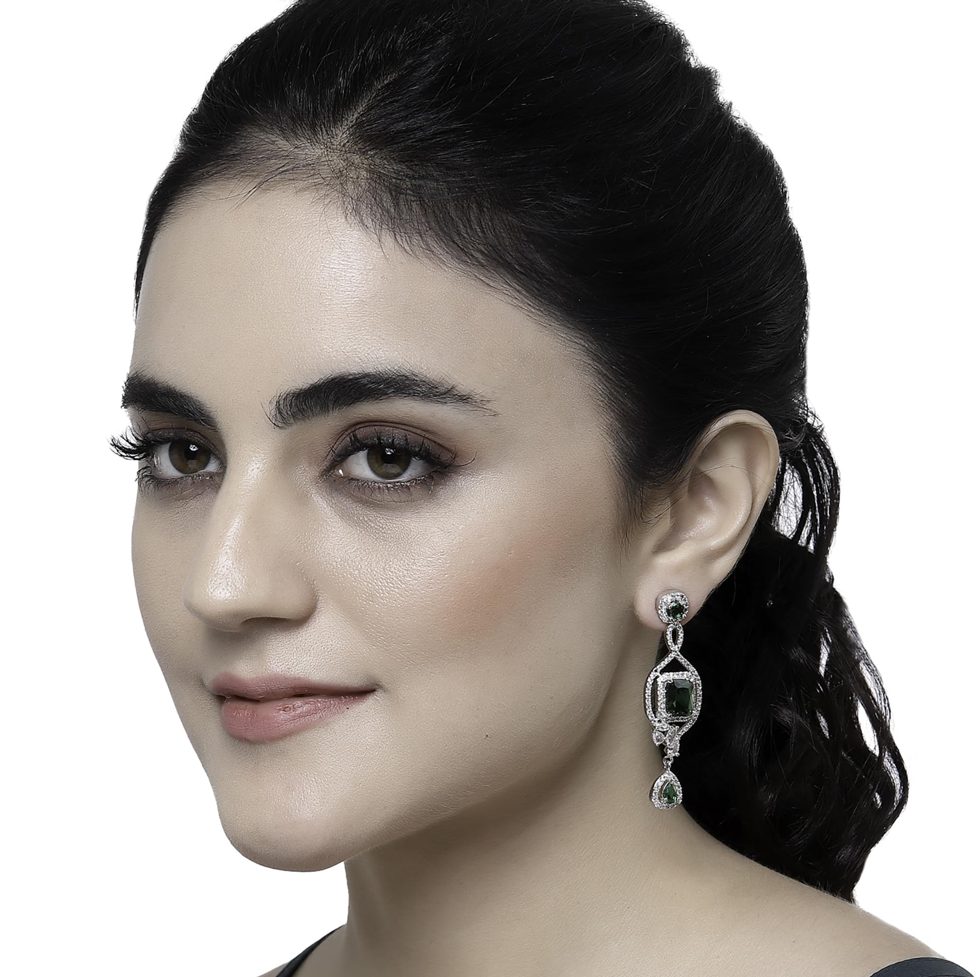 Rhodium-Plated Diamond Drop Earrings For Women