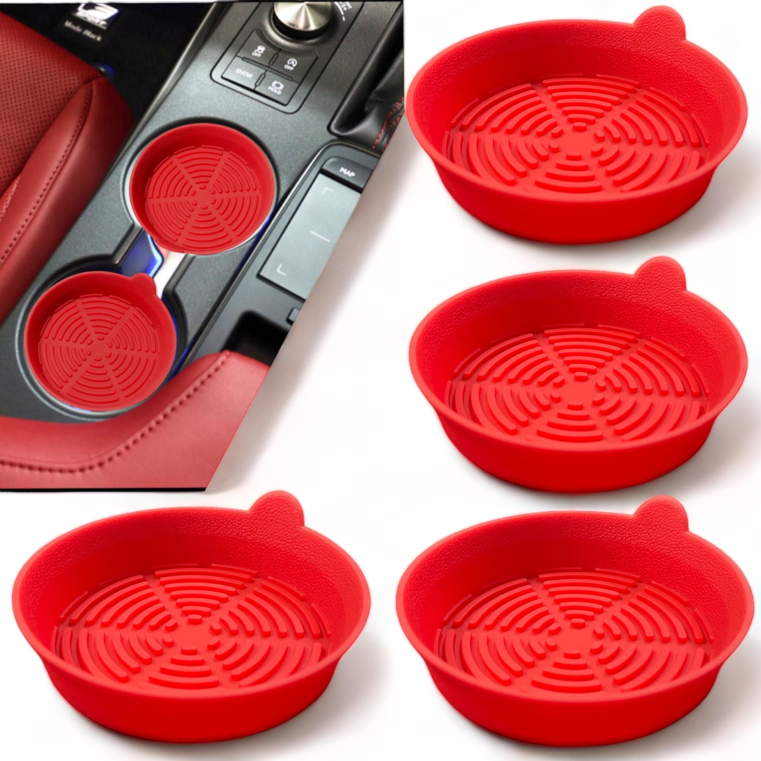 pulais Erklight Silicone Car Cup Coaster Car Cup Holder Pack of 4 (RED)-picture-22