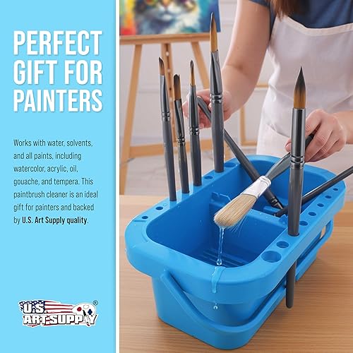 Miniatura 7 de U.S. Art Supply - Limpiador y soporte de pinceles de plástico de 16 orificios con tapa que sirve de paleta para pinturas acrílicas, acuarela y al