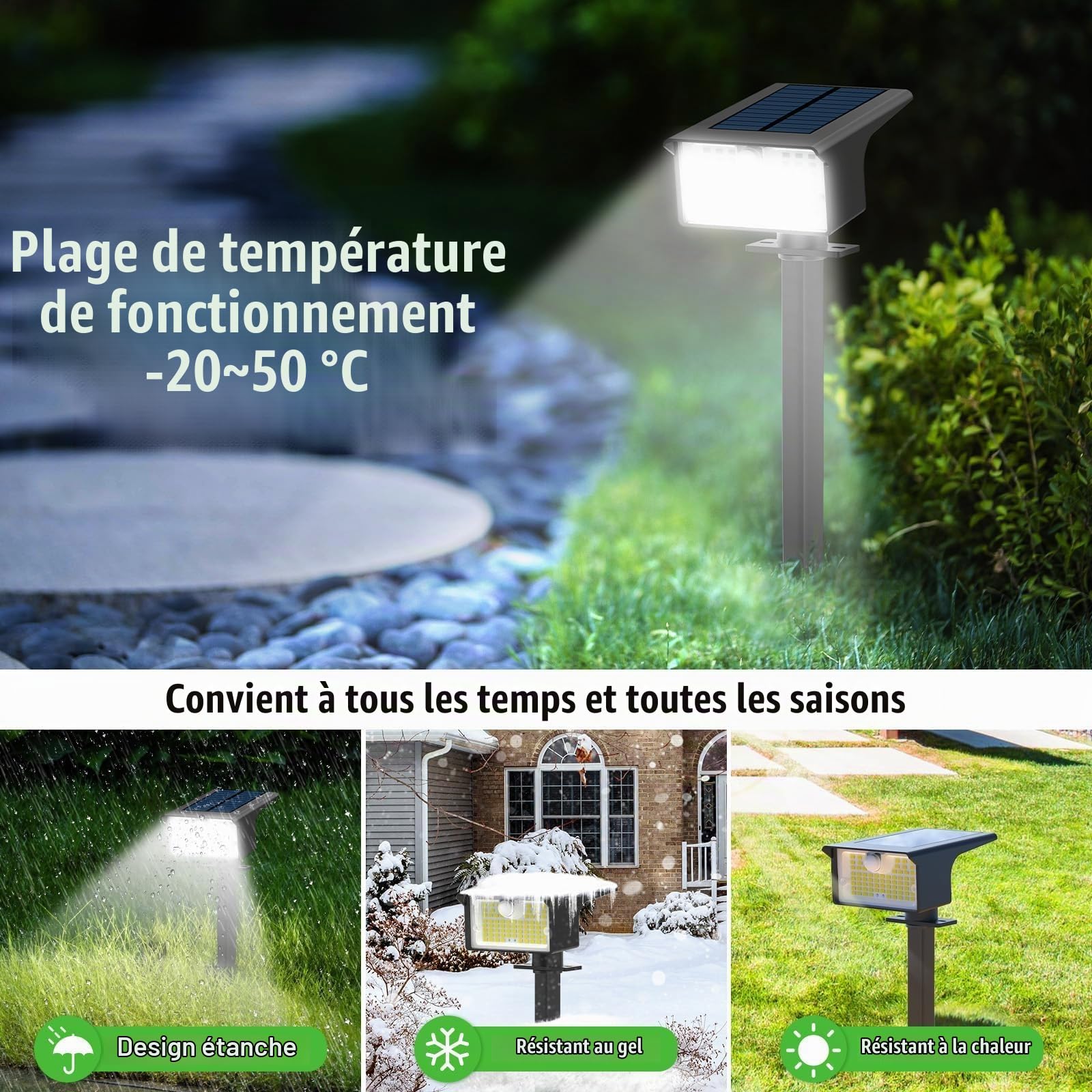 Lot de 6 Lampe Solaire Exterieur Detecteur de Mouvement, 62 LED Spot Solaire Exterieur 3 Modes Eclairage Exterieur Solaire, Etanche IP65 Lumiere Solaire Exterieur pour Jardin Allée Chemin Blanc Froid