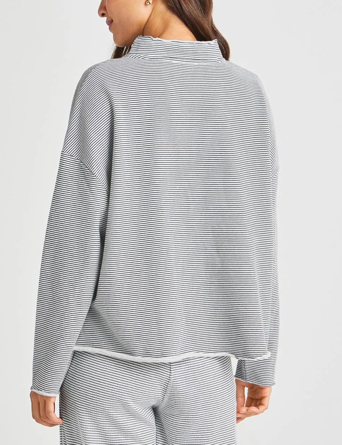 Bozanly Women's 2 Piece Outfits Casual Quarter Zip Long Sleeve Pullover and Drawstring Shorts Lounge Set - Image 5