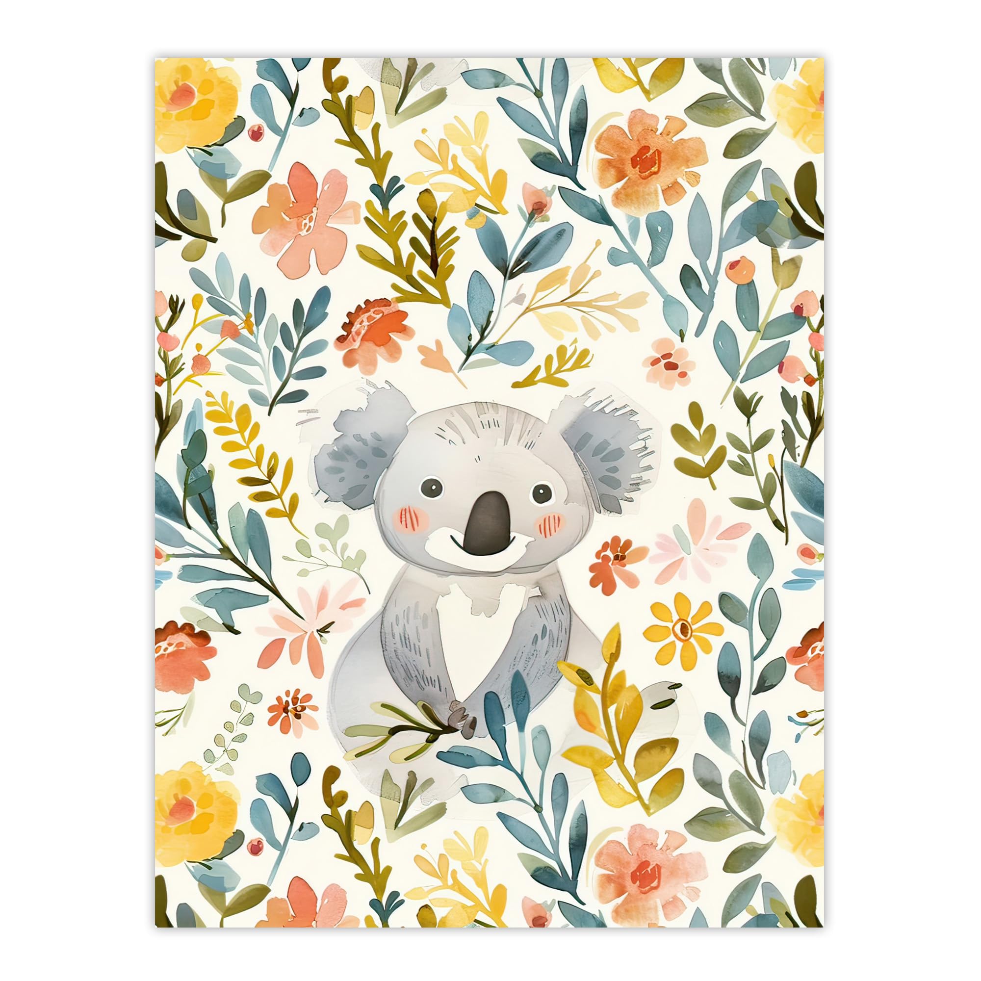 Artery8 Adorable Koala Bear in Floral Meadow Watercolour Kids Bedroom Nursery Extra Large XL Wall Art Poster Print