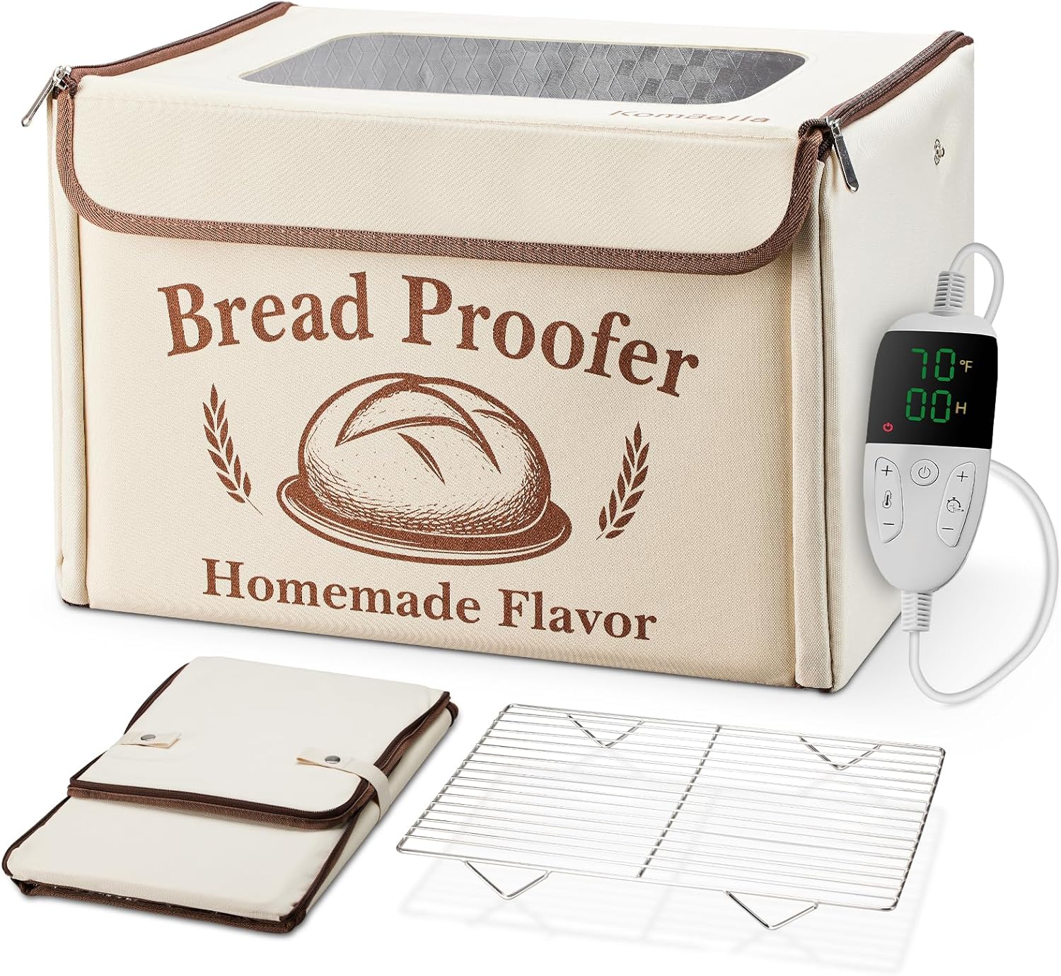 Proofing Box - Foldable Proofing Bread Box with 68-122°F Temp Control & 48H Timer, Bread Proofer for Sourdough, Pizza Dough, Yogurt, Kombucha, 5-Layer Fabric (Beige)