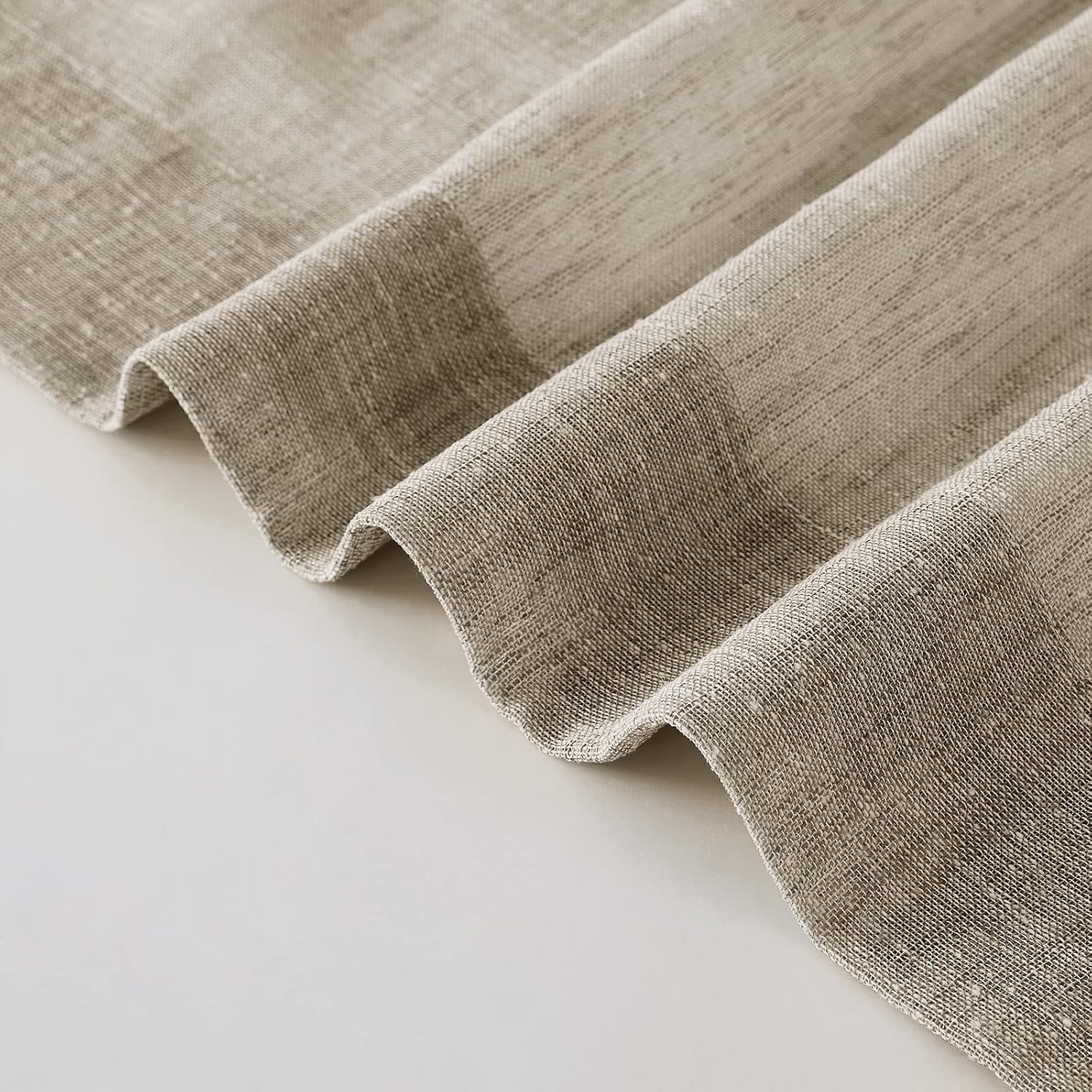 Melodieux Tan Linen Sheer Curtains 84 Inches Long for Bedroom, Living Room Natural Flax Textured Light Filtering Rod Pocket Burlap Sheer Voile Drapes, 52x84 Inch, 2 Panels