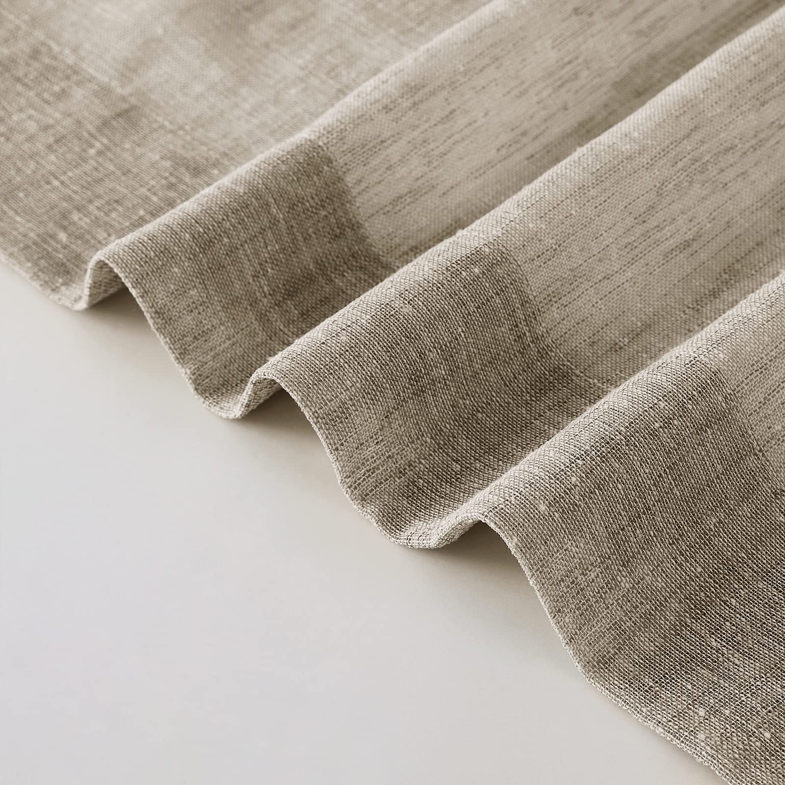 Melodieux Tende velate in lino rustico, lunghe 240 cm, per soggiorno e camera da letto, tessuto in lino naturale, con tasca per asta, 132 x 248 cm, marrone chiaro (2 pannelli)