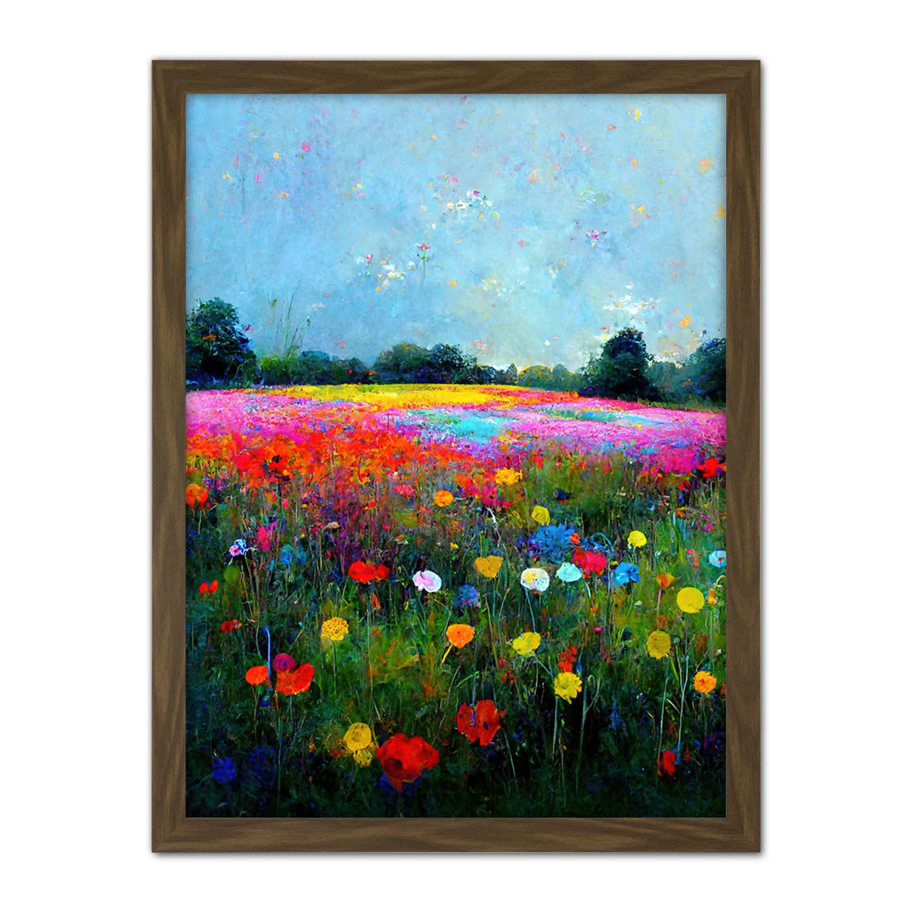Doppelganger33 LTD Delicate Wildflower Meadow Abstract Colourful Modern Artwork Framed Wall Art Print 18X24 Inch