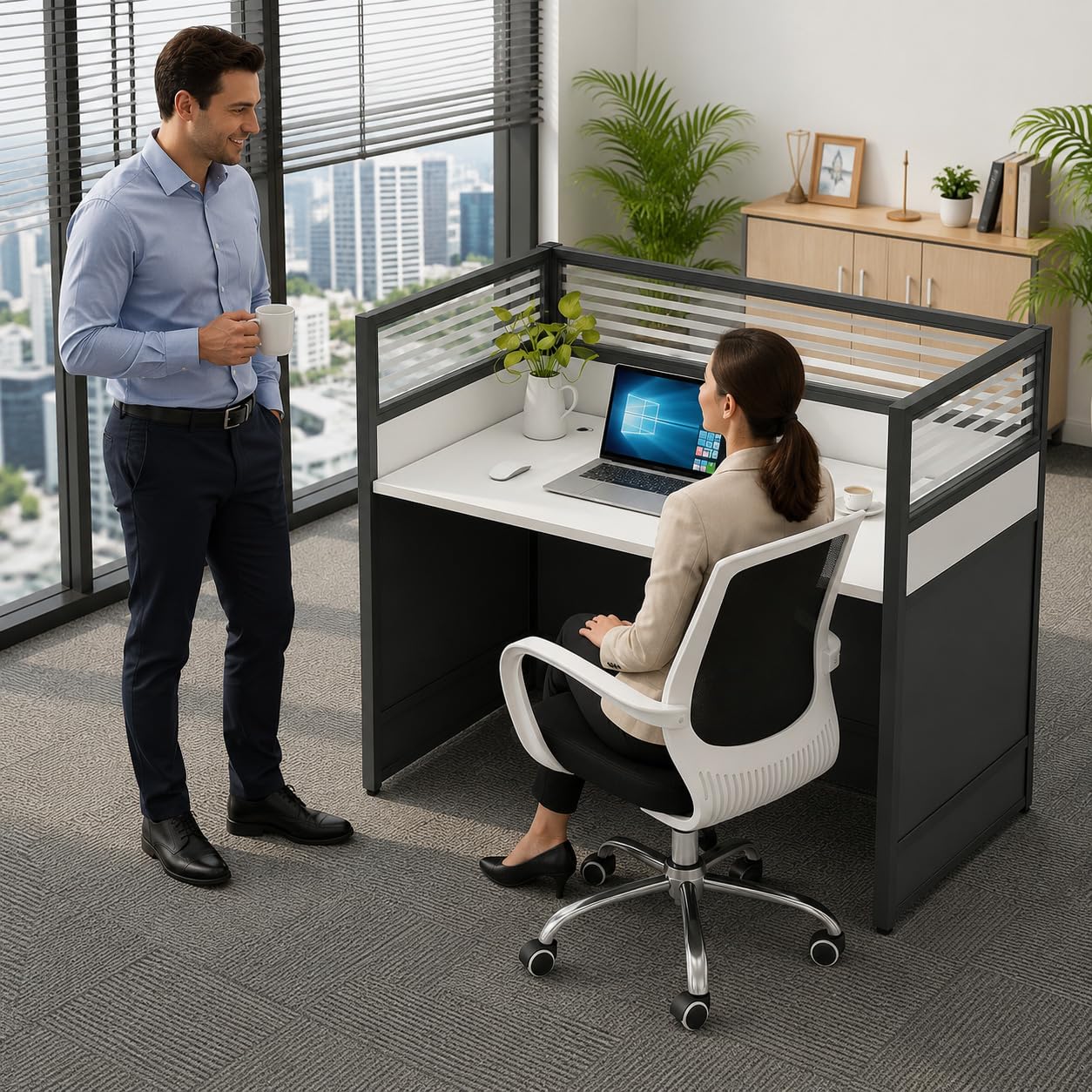 cendbirut Office Cubicle Desks, Computer Desk Workstation with Cable Management, Sturdy Double Computer Desk, Layouts for Multi Person, Home Office, Call Center, Startup