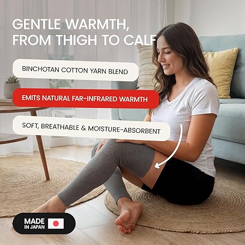 Miniatura 2 de Elastic Cotton Knee Warmers, Long Knee Sleeves for Men and Women - Circulation Support and Joint Pain Relief, Arthritis Aid, One Pair, Made in Japan