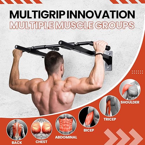 Miniatura 5 de Yes4All Barra de dominadas de montaje en pared con agarre múltiple, perno reversible de 16 y 24 pulgadas, diseño de barra de dominadas montada en la