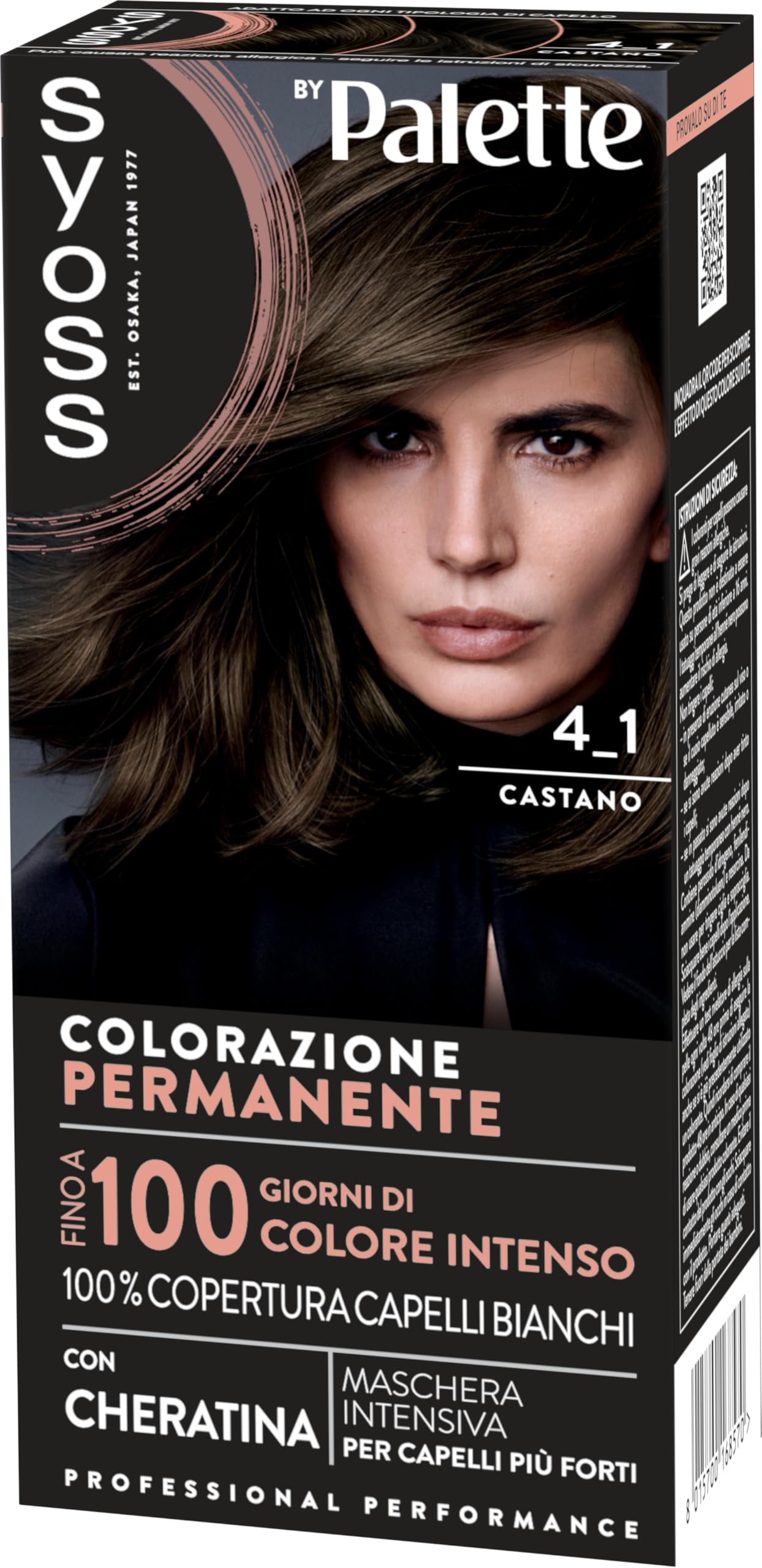 Syoss by Palette Colorazione Permanente 4-​1 Castano, Colorazione capelli permanente con Cheratina, Tinta castano per 100% copertura dei capelli bianchi e fino a 100 giorni di colore intenso