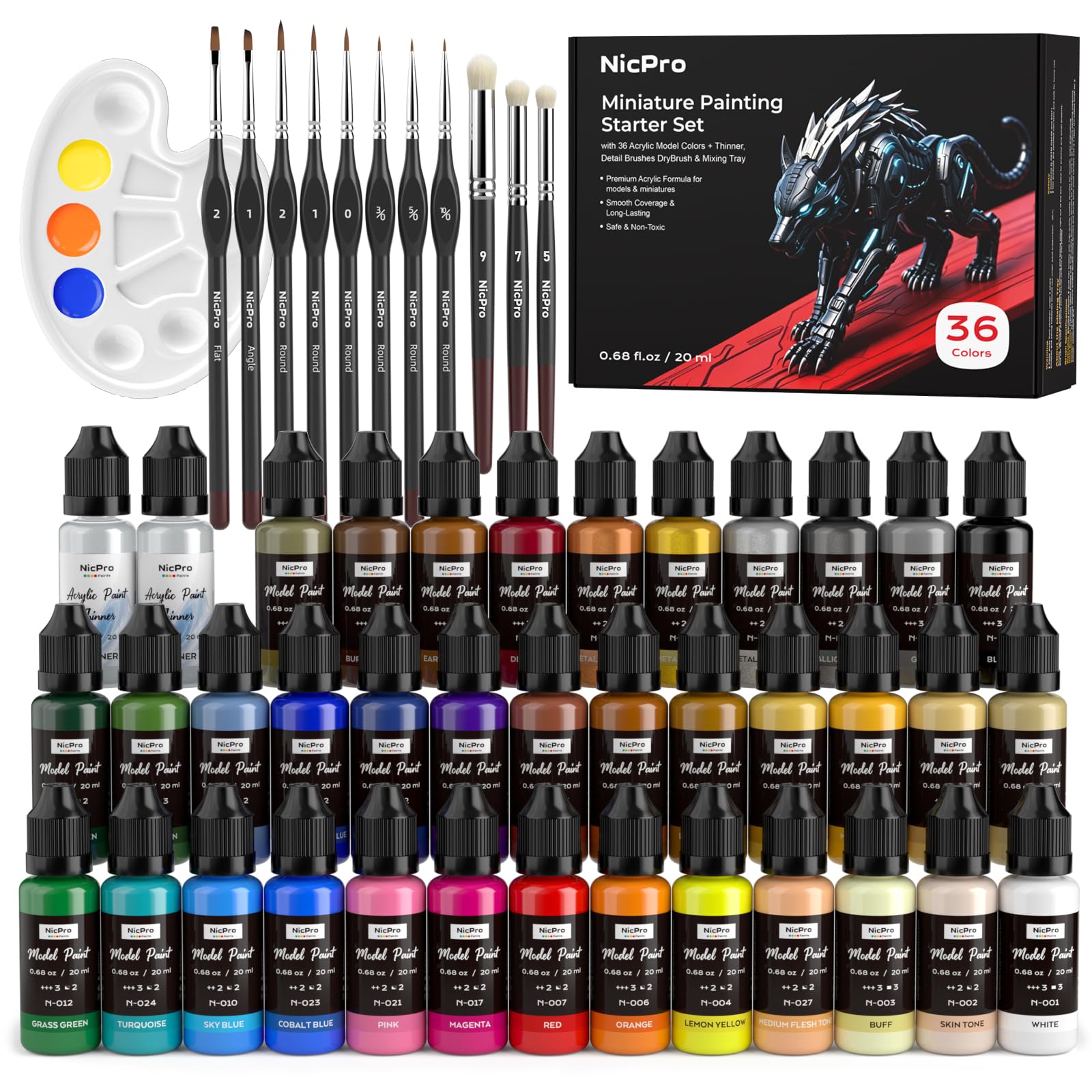 Nicpro Set Di Colori Acrilici Per Modellismo 36 Colori X 20 ml