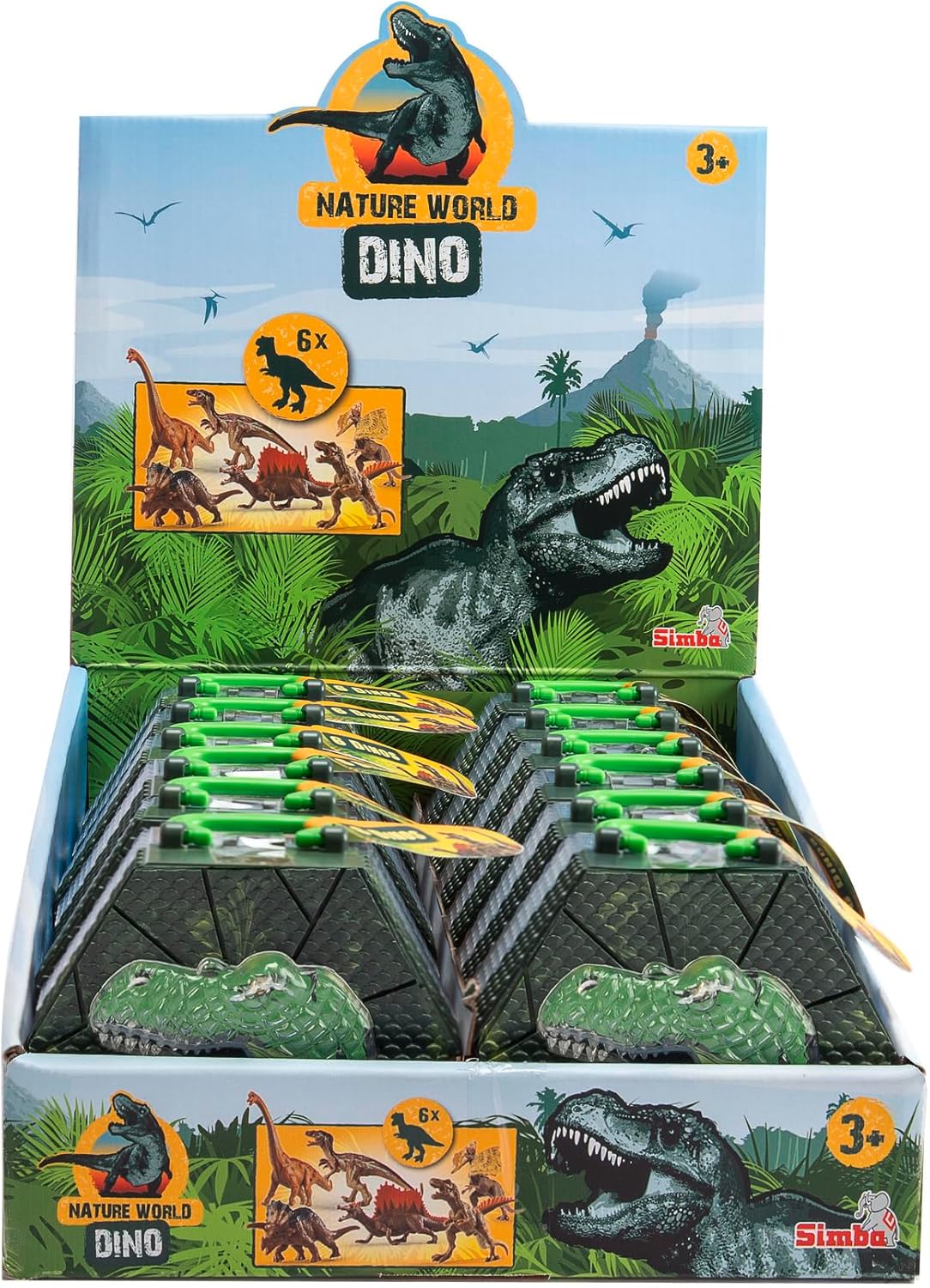 Dinosaurs in Box, Pack of 6, Various Dinosaurs, 8-9 cm, Hinged Box with T-Rex Logo, from 3 Years