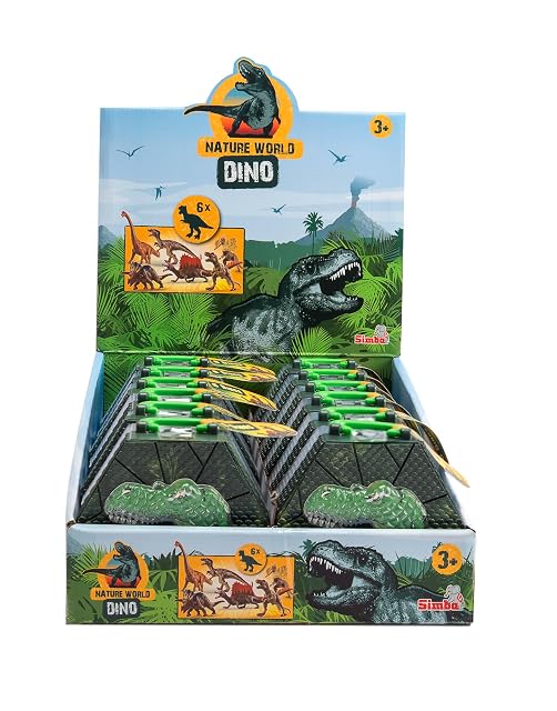 Simba 104342648 Dinosaurios, 6 Unidades, Varios Dinosaurios, 8-9 cm, Caja Plegable con Logotipo de T-Rex