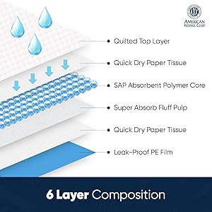 AMERICAN KENNEL CLUB AKC62975 6-Layer Leak-proof Puppy Training Pads - 22x22 Inches, Green, Synthetic, Disposable-Pet-Training-Pads, Pack of 100