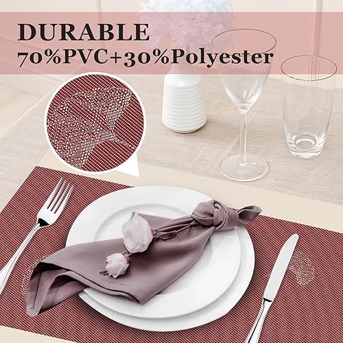 Miniatura 5 de Juego de 4 manteles individuales, tapete aislante de PVC, lavables y duraderos, manteles individuales para uso en interiores y exteriores (hojas de