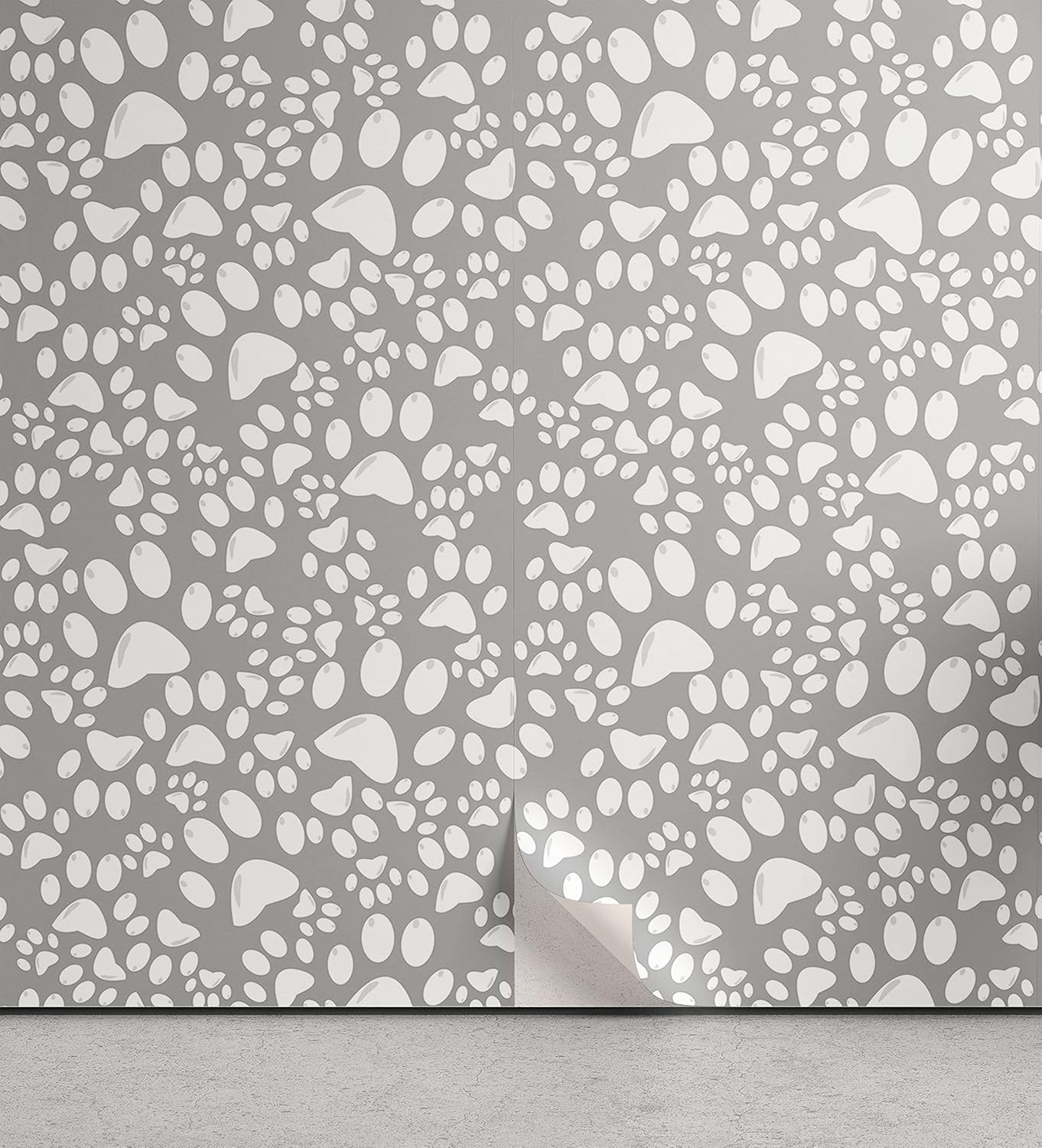 Ambesonne Paw Print Peel & Stick Wallpaper for Home, Greyscale Design Repetition of Irregular Order Dog Foot Mark Puppies, Self-Adhesive Living Room Kitchen Accent, 13" x 72", Pale Taupe and White