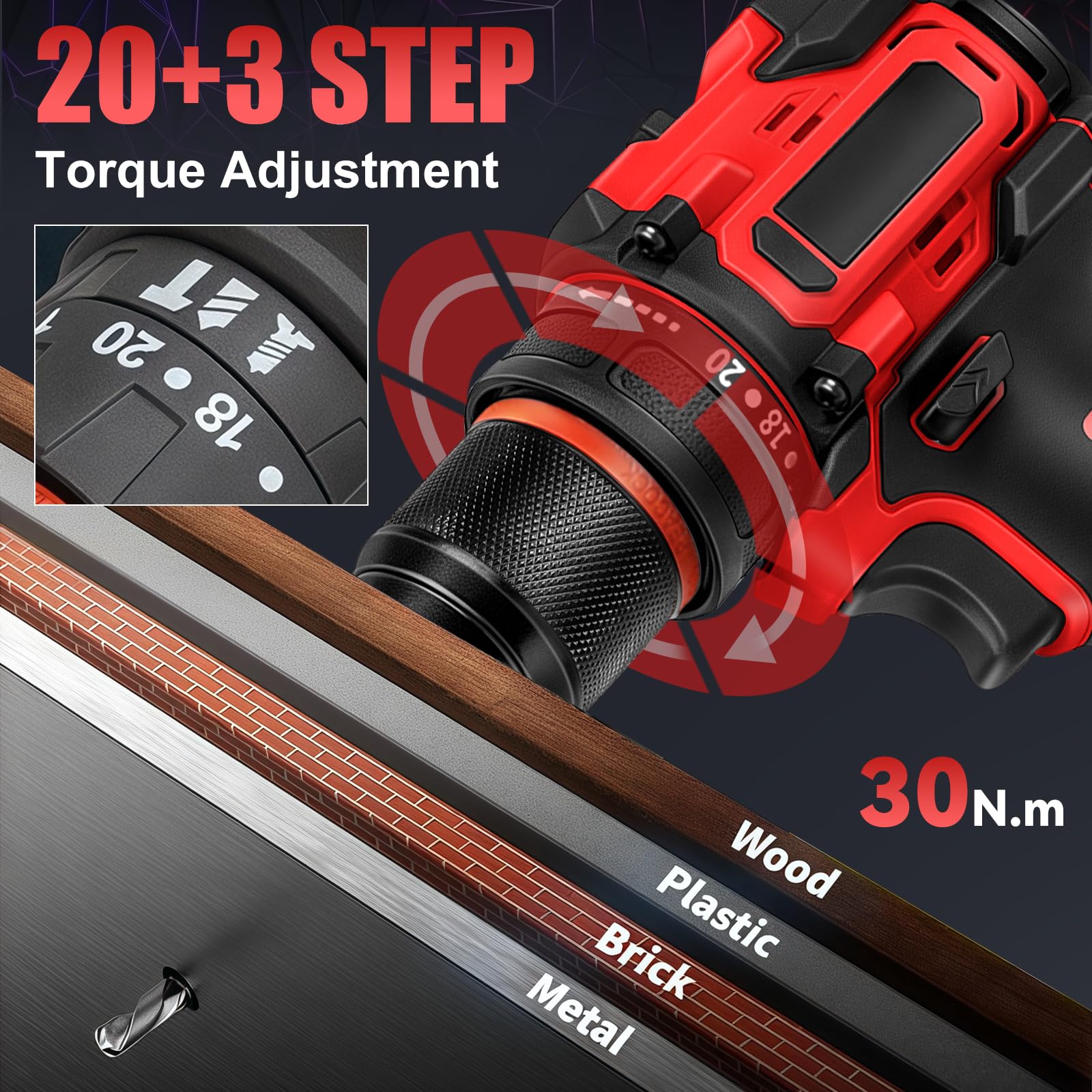 Set trapano avvitatore a batteria 2 in 1, compatibile con Milwaukee 18 V M18 (senza batteria), piccolo trapano avvitatore a percussione, 27 accessori, regolazione della coppia 25+3, mandrino da 10 mm