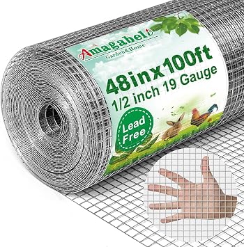 AMAGABELI GARDEN & HOME Hardware Cloth 1/2 Inch 48 x 100 ft 19 Gauge Chicken Wire Fence Weld Wire Fence Mesh Roll Garden Fencing Border Plant Support Poultry Netting Snake Fence Gopher Wire