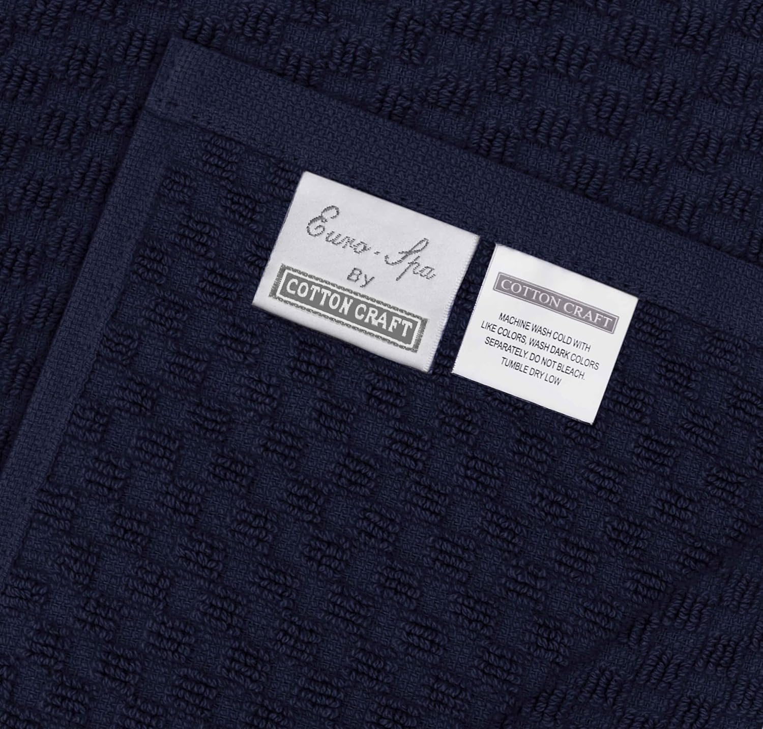 COTTON CRAFT Pool Lounge Chair Cover - 2 Pack Euro Spa Waffle Weave Chaise Lounge Cover - 100% Cotton Terry Towel Beach Chair Cover - Oversized 32 inches W x 82 inches Length x 7 in Pocket – Navy Blue