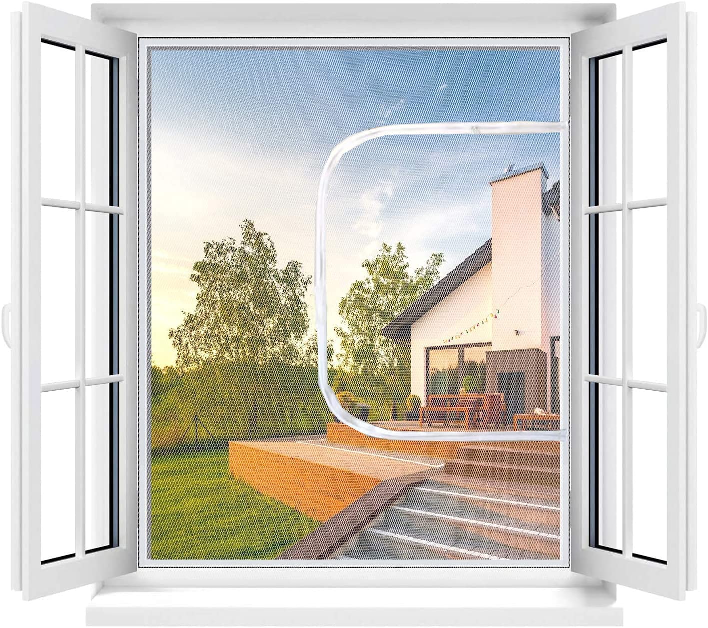 Yuing Cat Safety Net, Window Protection Self-Adhesive Mesh Netting with Zipper, Anti-Mosquito Fly Insect Screen, Custom Size fit all Windows