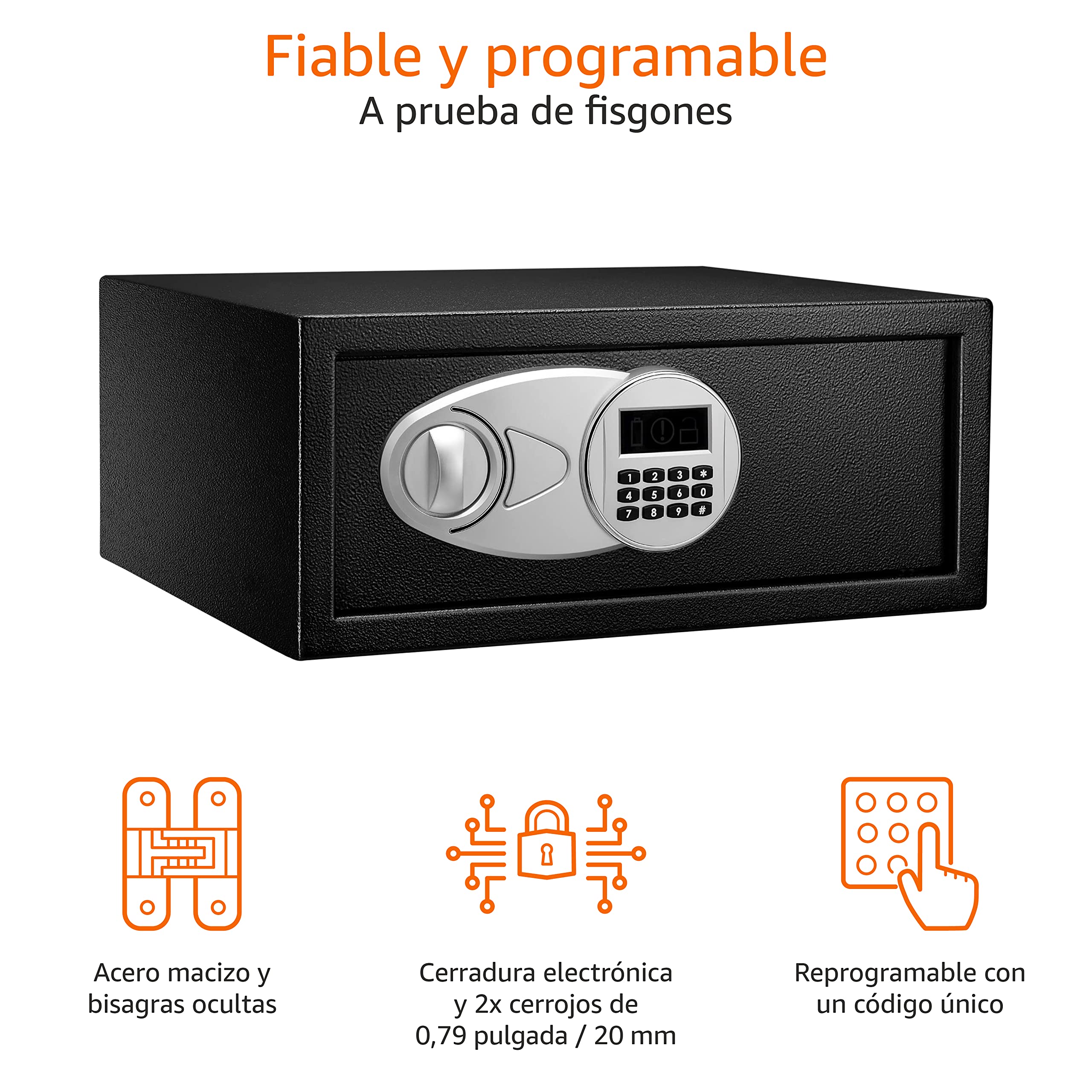Amazon Basics Caja Fuerte de Seguridad de Acero con Cerradura con Teclado, Protege Dinero, Joyas, Documentos de identificación, 14 l, 35 cm x 25 cm x 25 cm, Color Negro — view 16