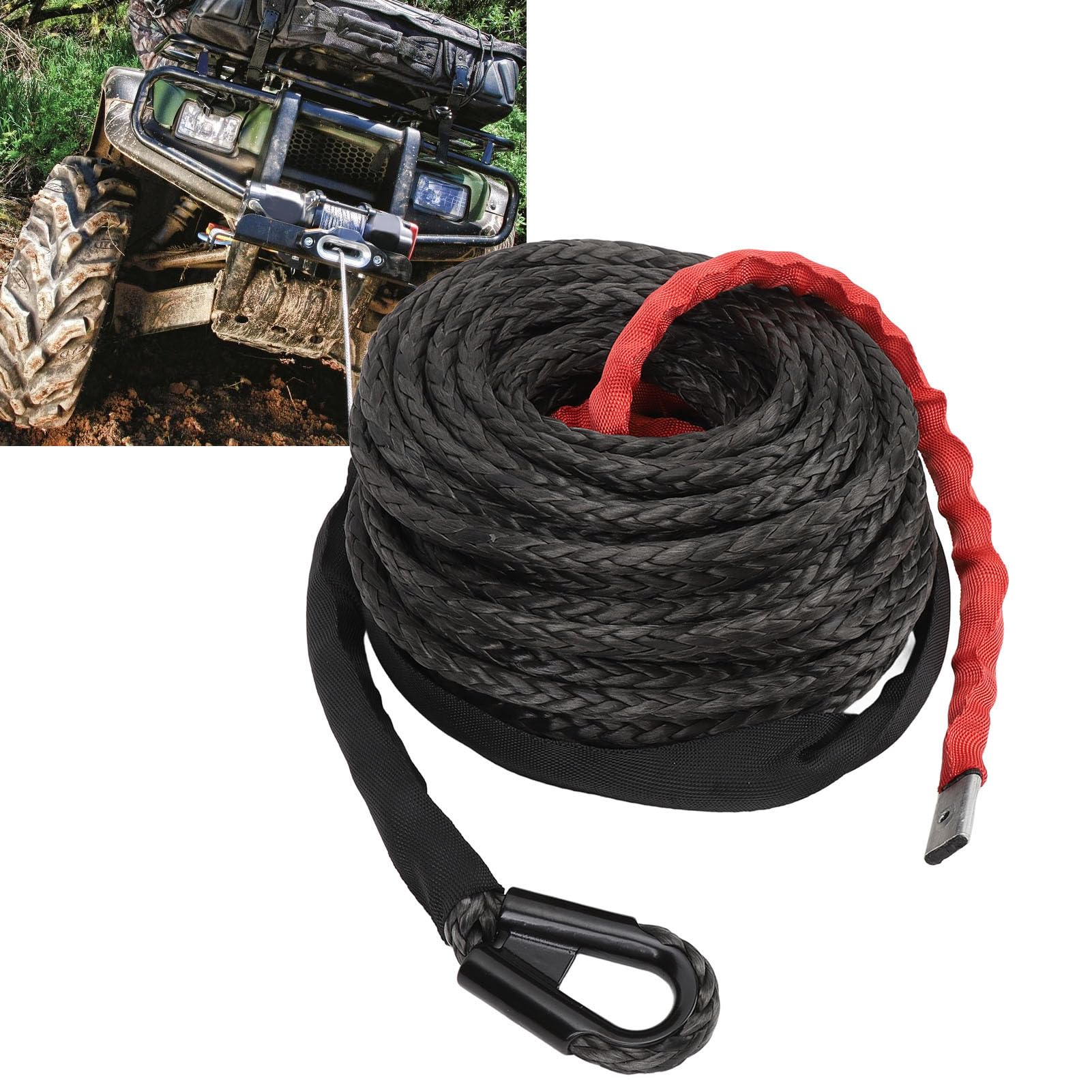 FILFEEL Syntetyczna Lina Wyciągarki z tuleją ochronną 9,5 Mm X 7,5 T Kabel o Wysokiej Wytrzymałości do Pojazdu Terenowego 4WD ATV UTV SUV