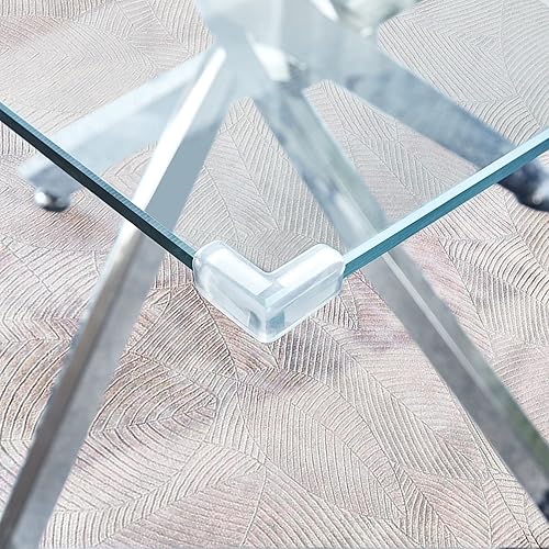Miniatura 6 de Mesa de comedor cuadrada moderna con parte superior de vidrio transparente y patas de acero inoxidable, mesa cuadrada de comedor para cocina de 2 a