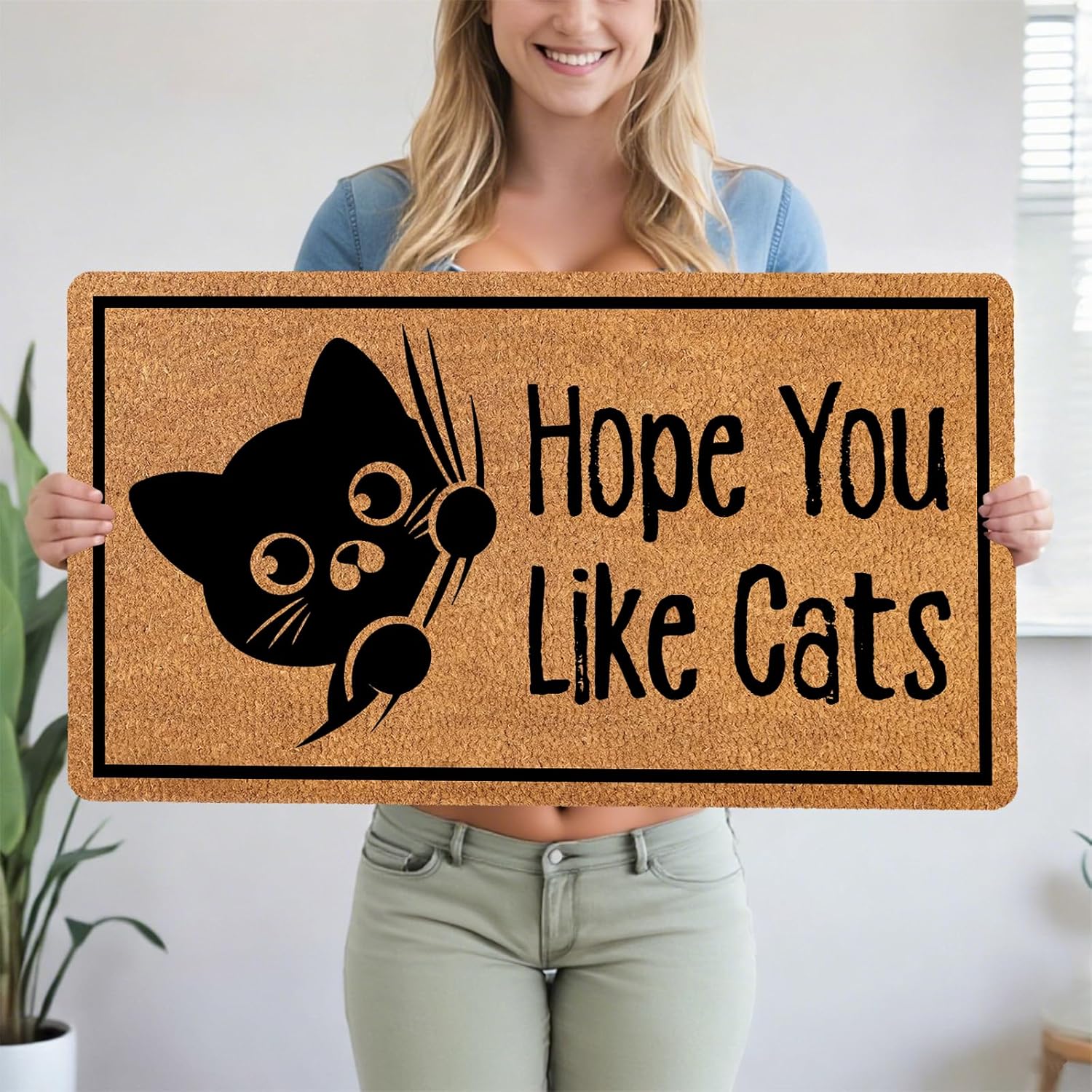 Funny Black Cat Welcome Doormat 30x17 Inch for Indoor Outdoor Entryway, Cute Door Mat for Porch, Front Door, Housewarming Gift for Cat Lovers
