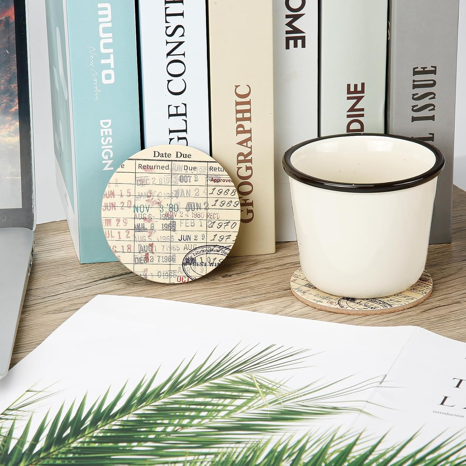 Vintage Library Due Date Card Coaster Set, 4pcs Library Card Coasters with Gift Card, Round Drink Coffee Mug Coaster Literary Decor Library Gifts for Book Lovers Librarians Writers - Image 4