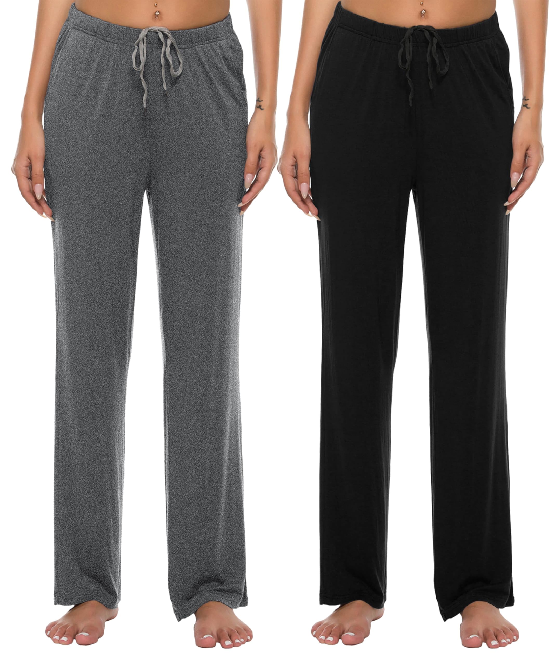 JINSHI Donna Pantaloni Pigiama Lunghi Morbide Modal Abbigliamento da Notte Casa con Tasche