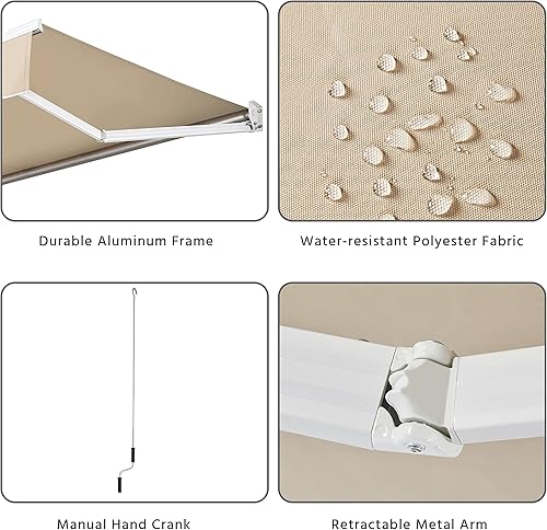 Miniatura 3 de Yaheetech Toldo retráctil para patio de 10 x 8 pies, con manivela manual, toldo manual de aluminio para patio, balcón, patio, poliéster, 9.88ozm,