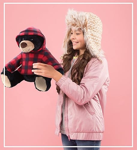 Miniatura 6 de DolliBu Oso de peluche con capucha roja a cuadros, suave y abrazable, adorable peluche de zoológico para jugar, lindo regalo para niños y adultos