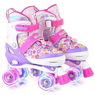 SULIFEEL Rainbow Unicorn 4 Size Adjustable Light up Roller Skates for Girls Boys for Kids - Amazon product rated Grade A