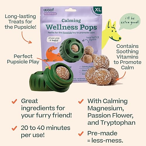 Miniatura 3 de Woof Calming Vitamin Pops - Golosinas calmantes para perros - Recambios duraderos para el juguete de marioneta para promover la calma - Magnesio
