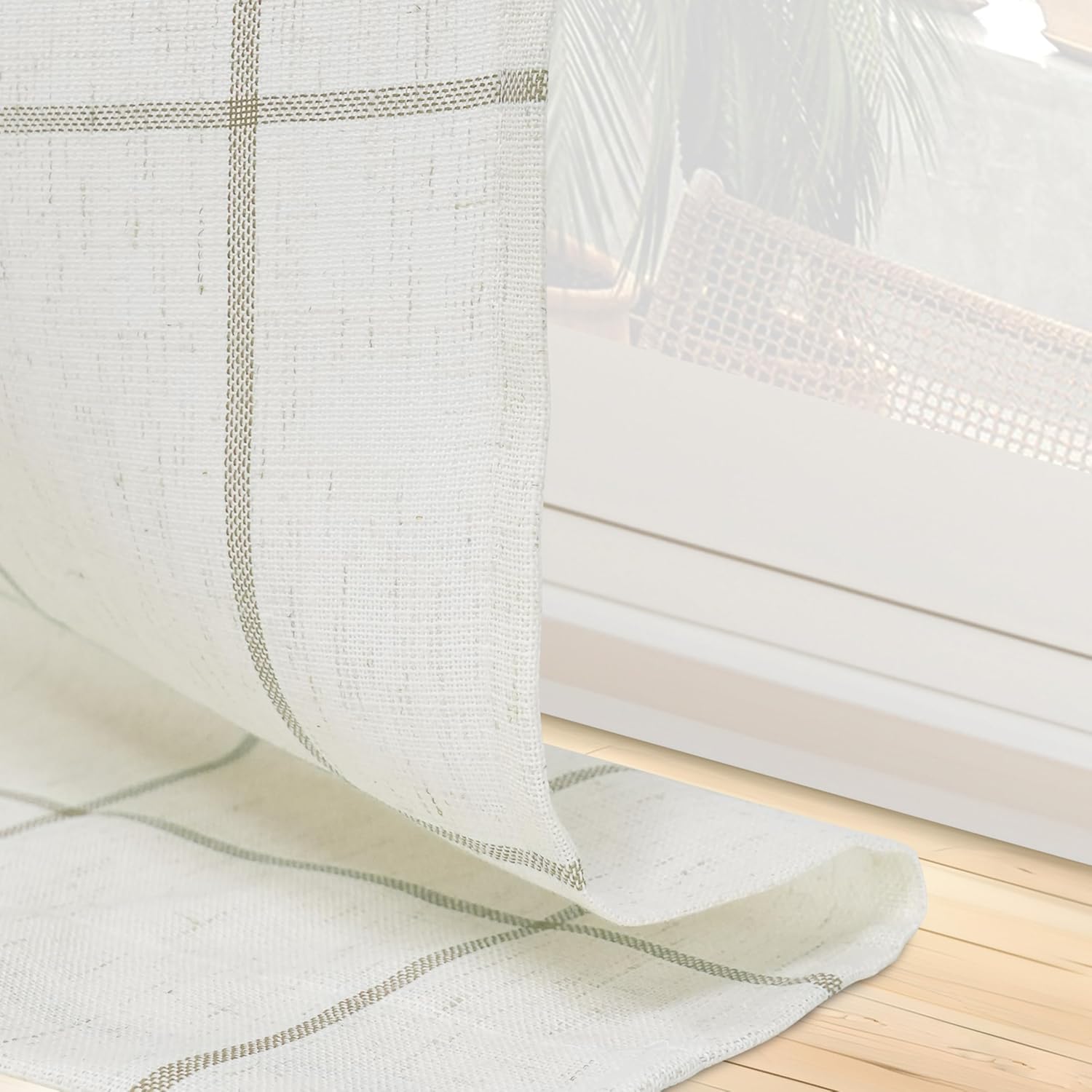 DriftAway Kitchen Curtains Striped Tier Linen Short Curtains Windowpane Plaid Cafe 36 Inch Length for Living Room Bathroom Chris Farmhouse Rustic Rod Pocket 2 Panels Taupe