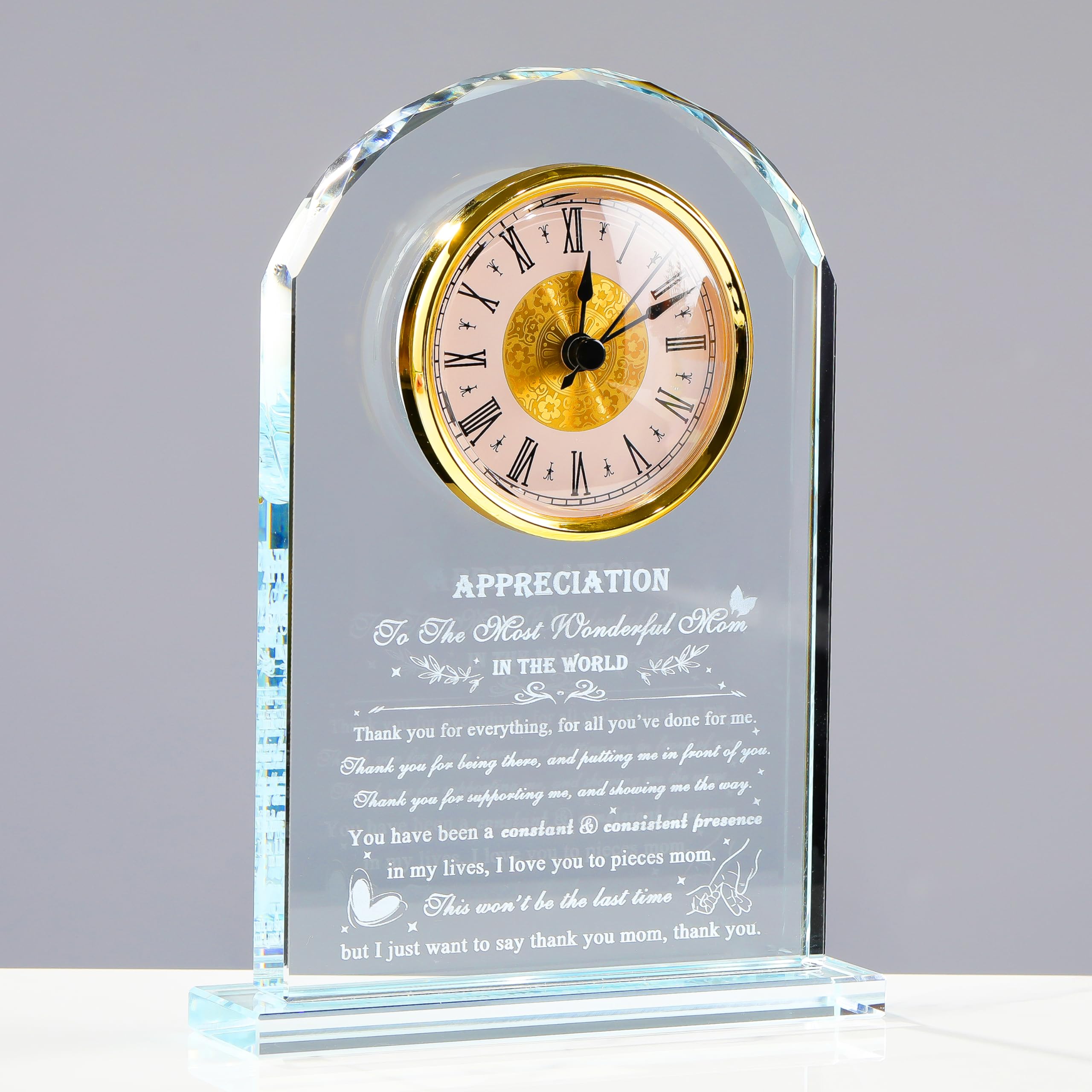 Movdyka Mom Gifts from Daughter Son - Crystal Clock Engraved Mothers Day Appreciation Gifts Keepsake for Mother Mama who has Everything - Love Reminder Present for Birthday Thanksgiving Christmas